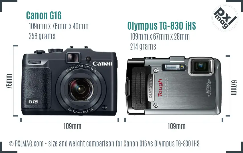 Canon G16 vs Olympus TG-830 iHS size comparison Canon G16 vs Olympus TG-830 iHS size comparison