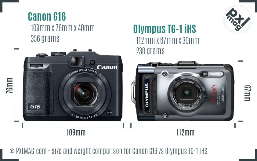 Canon G16 vs Olympus TG-1 iHS size comparison