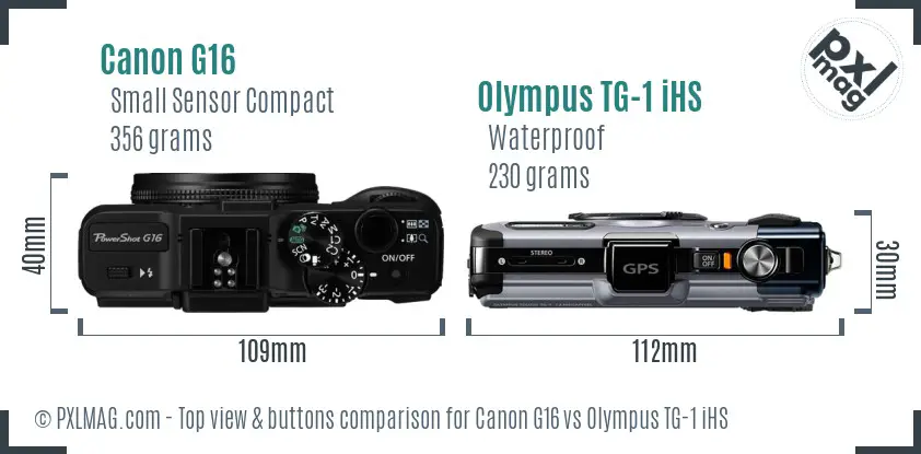 Canon G16 vs Olympus TG-1 iHS top view buttons comparison