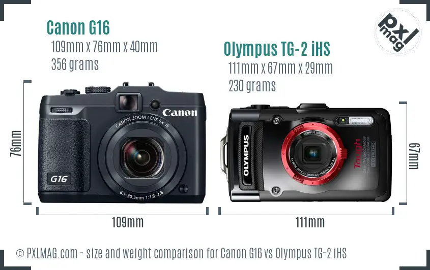 Canon G16 vs Olympus TG-2 iHS size comparison