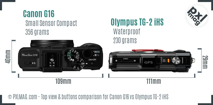 Canon G16 vs Olympus TG-2 iHS top view buttons comparison