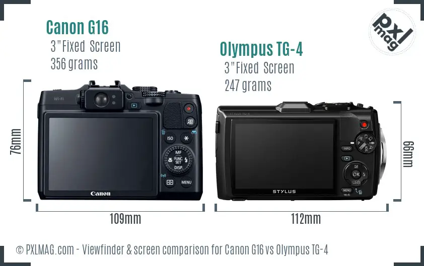 Canon G16 vs Olympus TG-4 Screen and Viewfinder comparison
