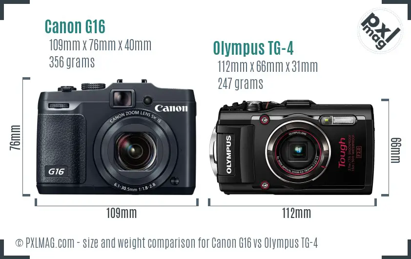 Canon G16 vs Olympus TG-4 size comparison