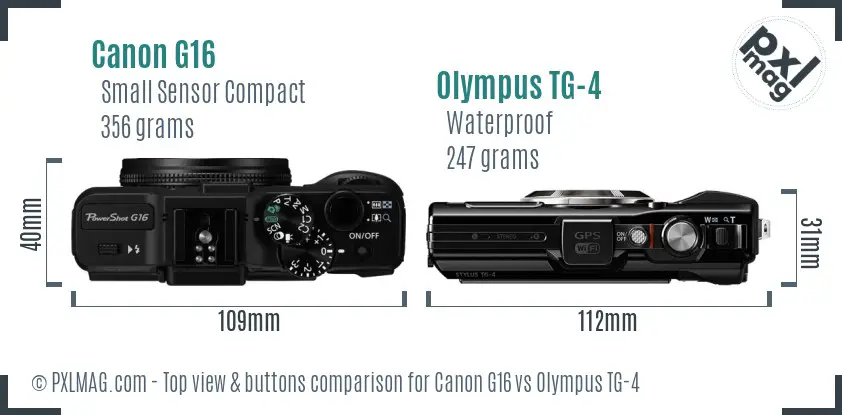 Canon G16 vs Olympus TG-4 top view buttons comparison