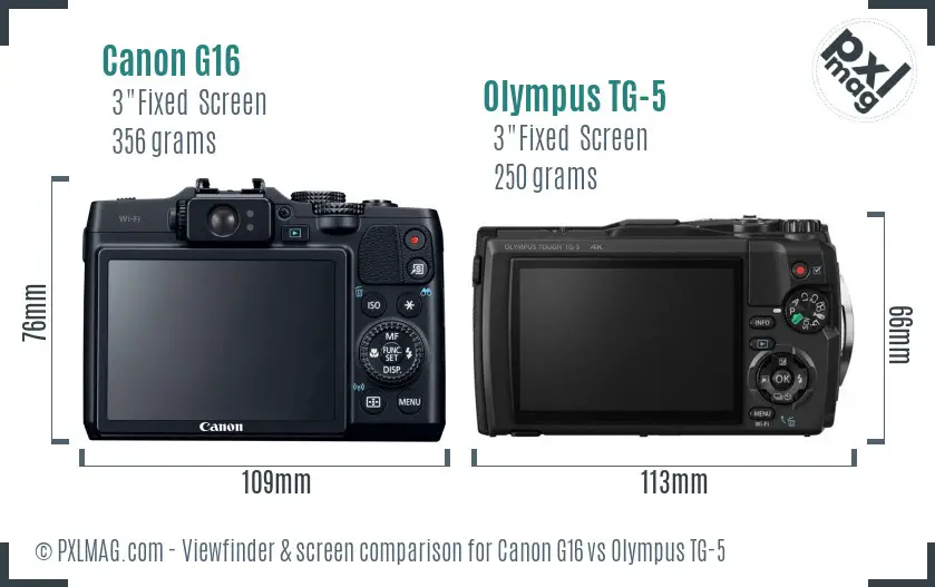 Canon G16 vs Olympus TG-5 Screen and Viewfinder comparison