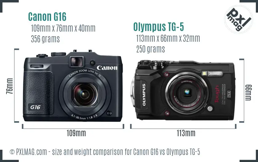 Canon G16 vs Olympus TG-5 size comparison