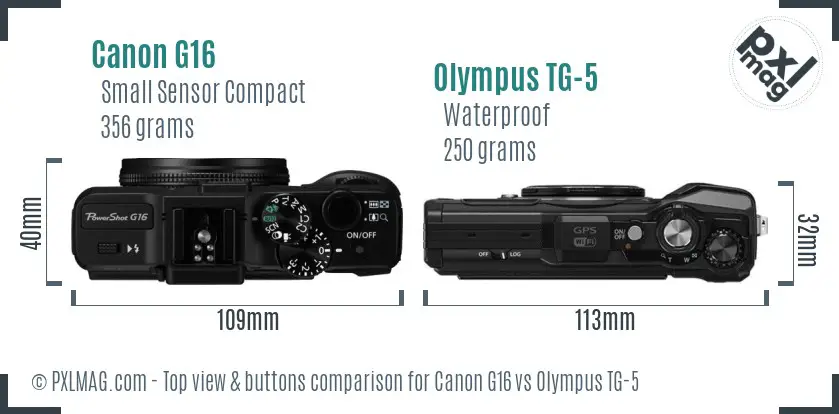 Canon G16 vs Olympus TG-5 top view buttons comparison