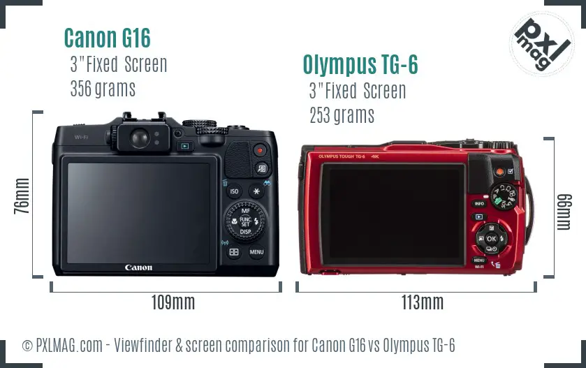 Canon G16 vs Olympus TG-6 Screen and Viewfinder comparison Canon G16 vs Olympus TG-6 Screen and Viewfinder comparison