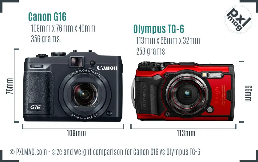 Canon G16 vs Olympus TG-6 size comparison Canon G16 vs Olympus TG-6 size comparison