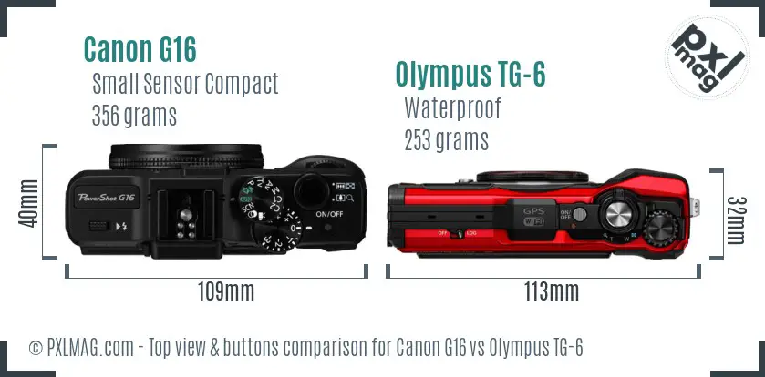Canon G16 vs Olympus TG-6 top view buttons comparison Canon G16 vs Olympus TG-6 top view buttons comparison
