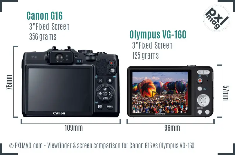 Canon G16 vs Olympus VG-160 Screen and Viewfinder comparison