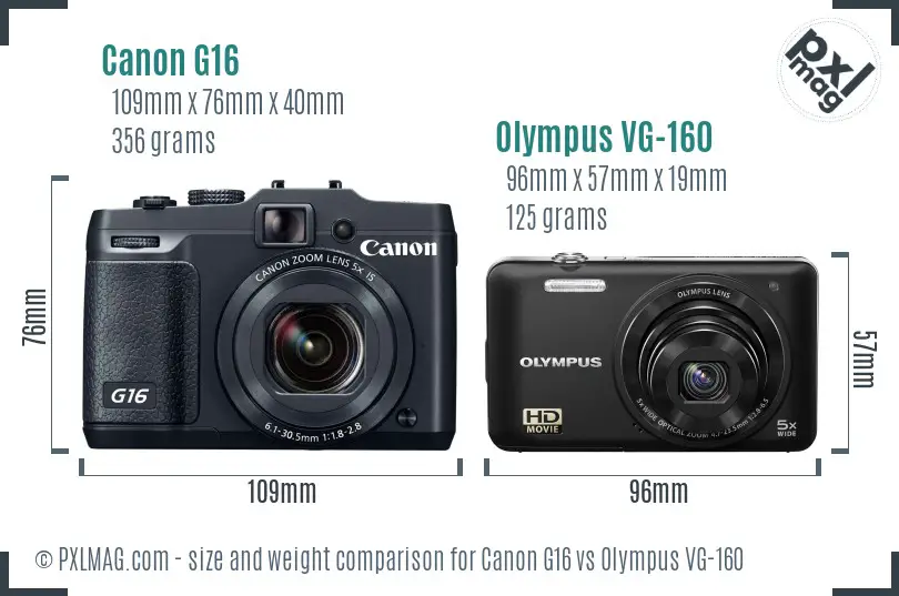 Canon G16 vs Olympus VG-160 size comparison