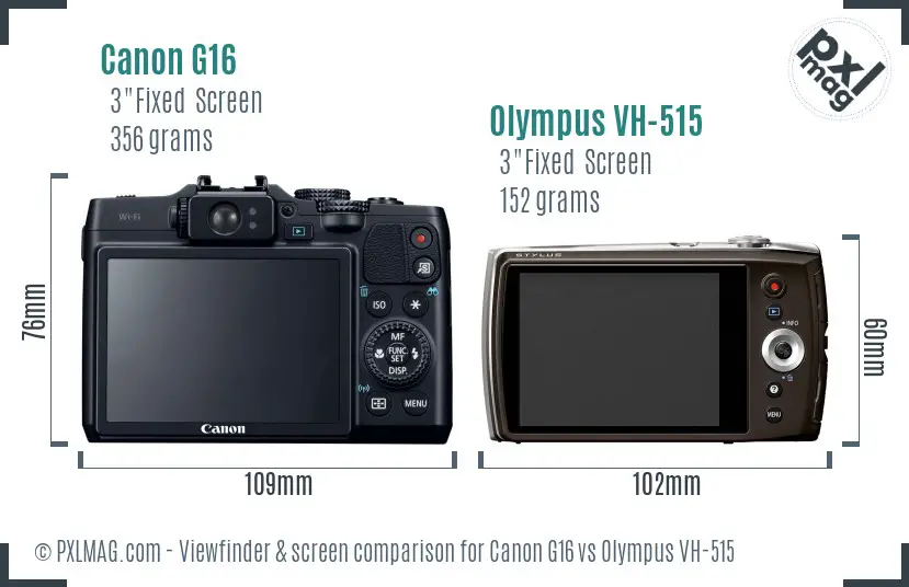 Canon G16 vs Olympus VH-515 Screen and Viewfinder comparison