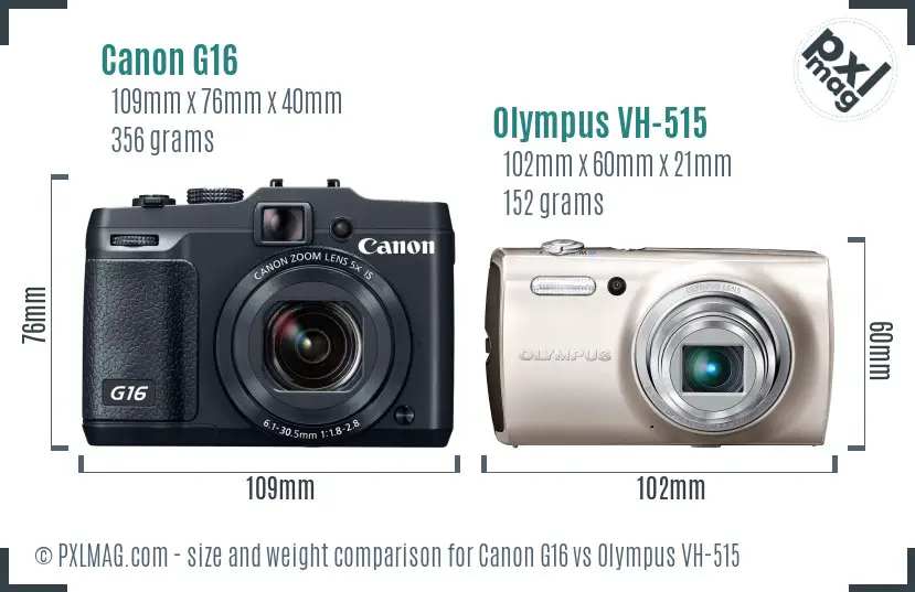 Canon G16 vs Olympus VH-515 size comparison