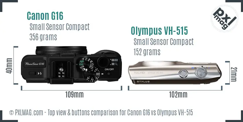 Canon G16 vs Olympus VH-515 top view buttons comparison