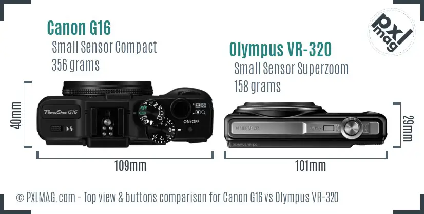 Canon G16 vs Olympus VR-320 top view buttons comparison Canon G16 vs Olympus VR-320 top view buttons comparison