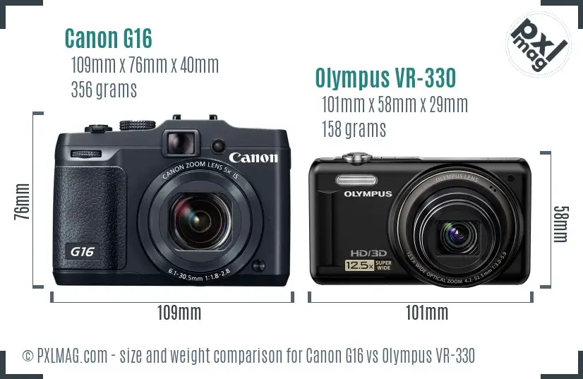 Canon G16 vs Olympus VR-330 size comparison