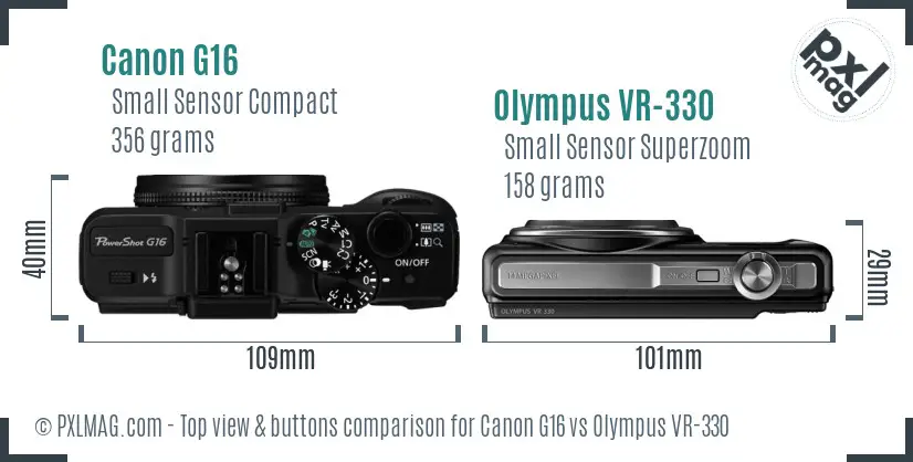 Canon G16 vs Olympus VR-330 top view buttons comparison