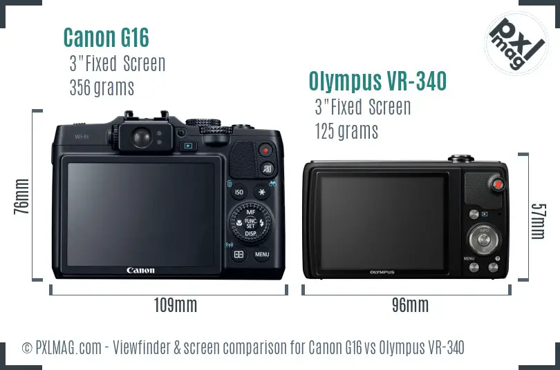 Canon G16 vs Olympus VR-340 Screen and Viewfinder comparison