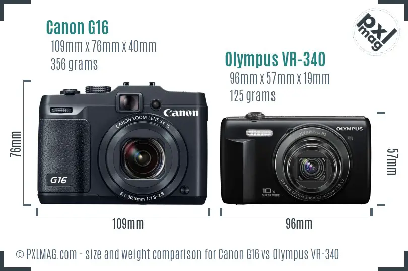 Canon G16 vs Olympus VR-340 size comparison