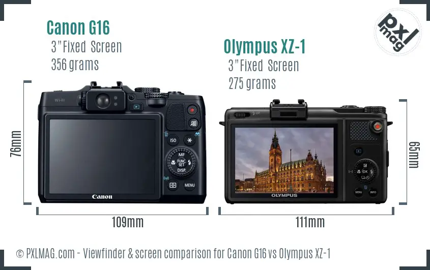 Canon G16 vs Olympus XZ-1 Screen and Viewfinder comparison