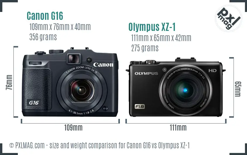 Canon G16 vs Olympus XZ-1 size comparison