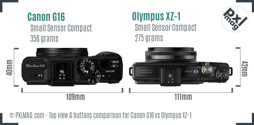 Canon G16 vs Olympus XZ-1 top view buttons comparison
