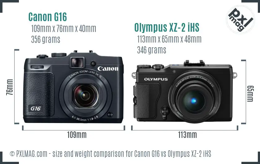 Canon G16 vs Olympus XZ-2 iHS size comparison