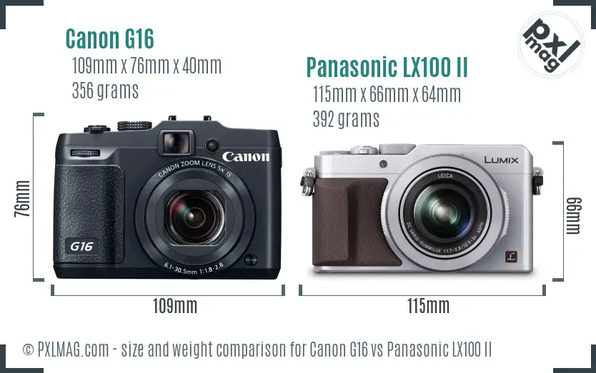 Canon G16 vs Panasonic LX100 II size comparison Canon G16 vs Panasonic LX100 II size comparison