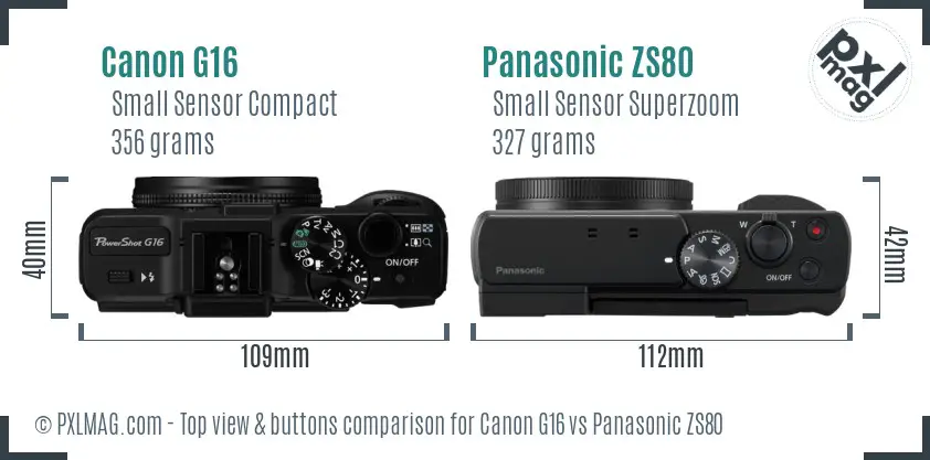 Canon G16 vs Panasonic ZS80 top view buttons comparison Canon G16 vs Panasonic ZS80 top view buttons comparison