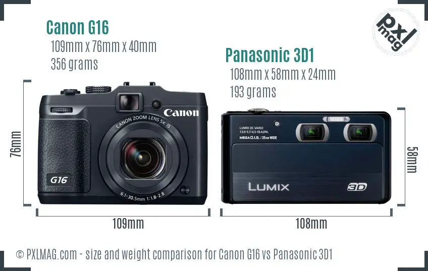 Canon G16 vs Panasonic 3D1 size comparison