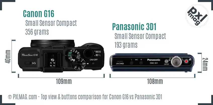 Canon G16 vs Panasonic 3D1 top view buttons comparison