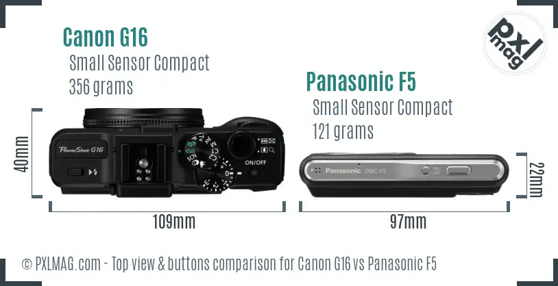 Canon G16 vs Panasonic F5 top view buttons comparison