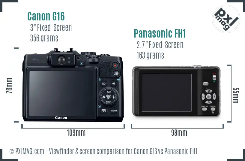Canon G16 vs Panasonic FH1 Screen and Viewfinder comparison