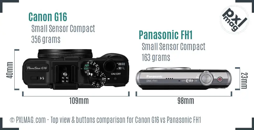 Canon G16 vs Panasonic FH1 top view buttons comparison