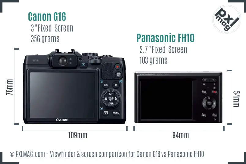 Canon G16 vs Panasonic FH10 Screen and Viewfinder comparison