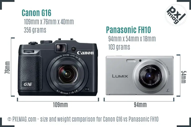 Canon G16 vs Panasonic FH10 size comparison
