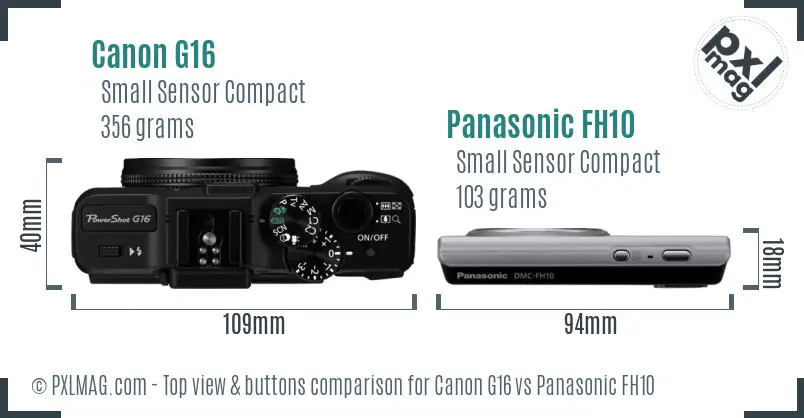 Canon G16 vs Panasonic FH10 top view buttons comparison