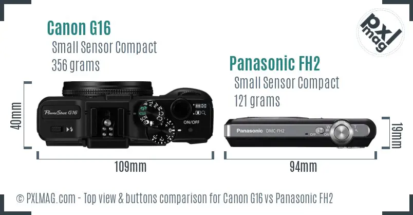 Canon G16 vs Panasonic FH2 top view buttons comparison