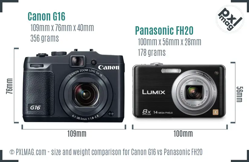 Canon G16 vs Panasonic FH20 size comparison