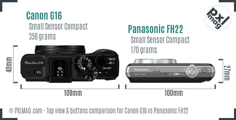 Canon G16 vs Panasonic FH22 top view buttons comparison
