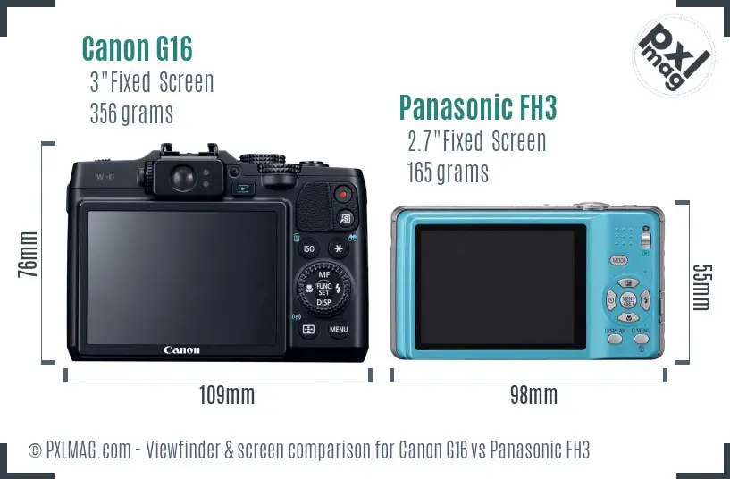 Canon G16 vs Panasonic FH3 Screen and Viewfinder comparison