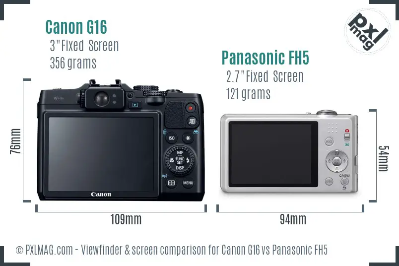 Canon G16 vs Panasonic FH5 Screen and Viewfinder comparison