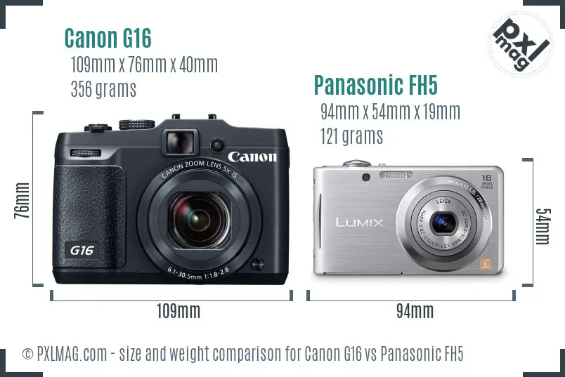 Canon G16 vs Panasonic FH5 size comparison
