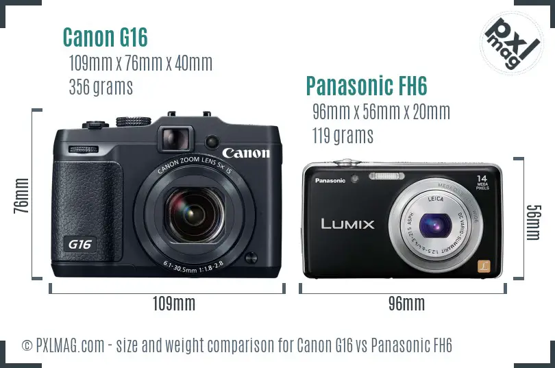 Canon G16 vs Panasonic FH6 size comparison