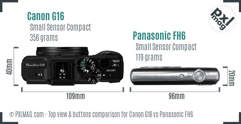 Canon G16 vs Panasonic FH6 top view buttons comparison