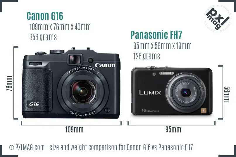 Canon G16 vs Panasonic FH7 size comparison
