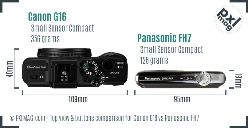 Canon G16 vs Panasonic FH7 top view buttons comparison