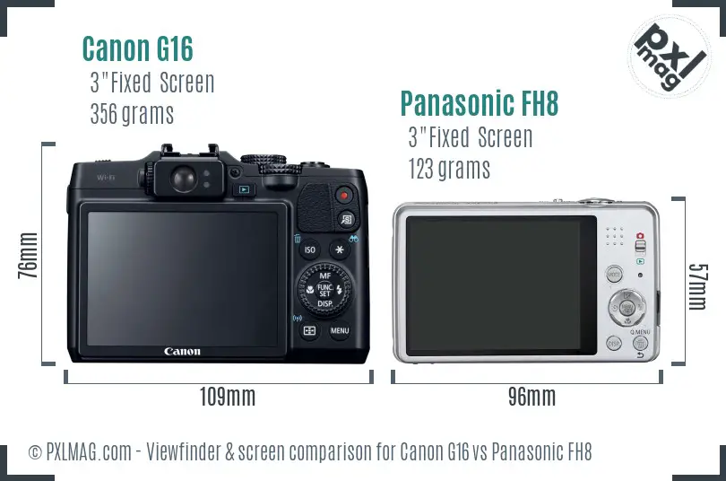 Canon G16 vs Panasonic FH8 Screen and Viewfinder comparison