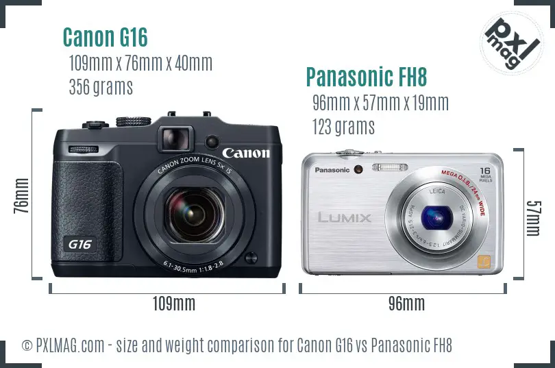 Canon G16 vs Panasonic FH8 size comparison
